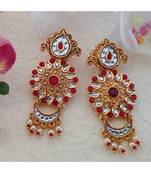 Golden Earring In Pink And White Stone