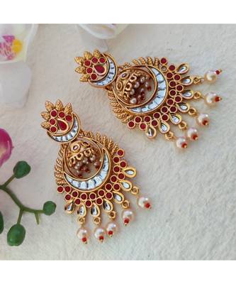 Golden Earring In Pink And White Stone 1