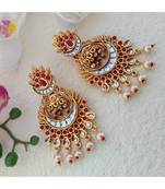 Golden Earring In Pink And White Stone