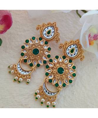 Golden Earring in Green And White Stone 1