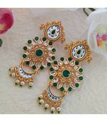 Golden Earring in Green And White Stone