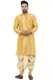 Gold plain art dupion silk dhoti-kurta