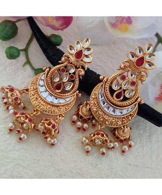 Golden Earring In Pink And White Stone 1