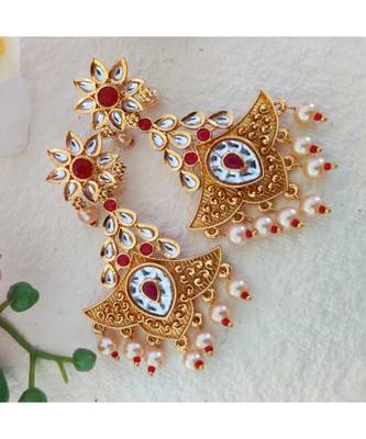 Golden Earring In Pink And White Stone 1