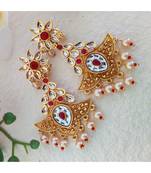 Golden Earring In Pink And White Stone