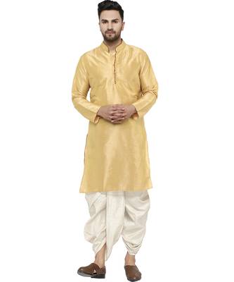Beige plain art dupion silk dhoti-kurta 1
