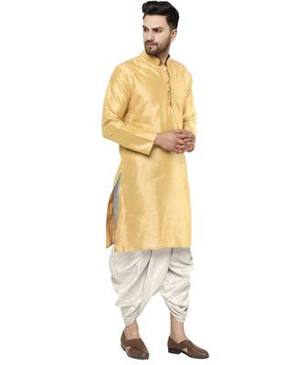 Beige plain art dupion silk dhoti-kurta 2