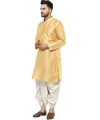 Beige plain art dupion silk dhoti-kurta 3