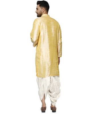 Beige plain art dupion silk dhoti-kurta 4