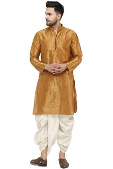 Brown plain art dupion silk dhoti-kurta