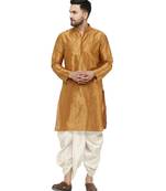 Brown plain art dupion silk dhoti-kurta