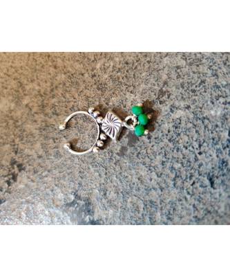 German Silver Septum Ring In Green Pearl 1