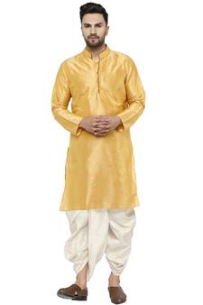 Gold plain art dupion silk dhoti-kurta