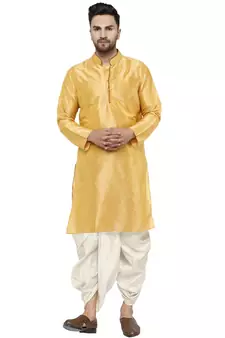 Gold plain art dupion silk dhoti-kurta