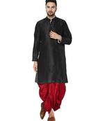 Black plain art dupion silk dhoti-kurta