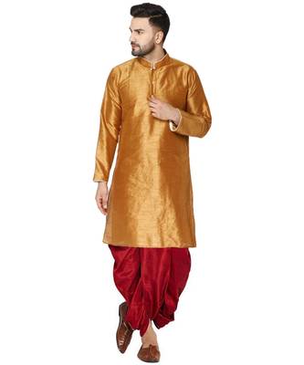 Brown plain art dupion silk dhoti-kurta 1