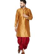 Brown plain art dupion silk dhoti-kurta