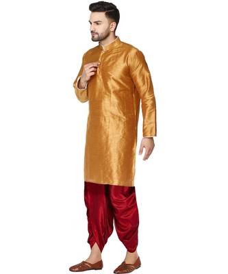 Brown plain art dupion silk dhoti-kurta 3