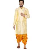 Beige plain art dupion silk dhoti-kurta
