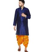 Blue plain art dupion silk dhoti-kurta