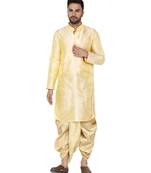 Beige plain art dupion silk dhoti-kurta