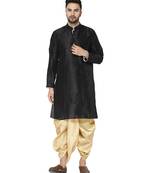 Black plain art dupion silk dhoti-kurta
