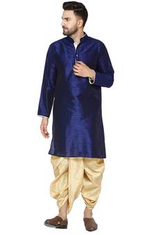 Blue plain art dupion silk dhoti-kurta