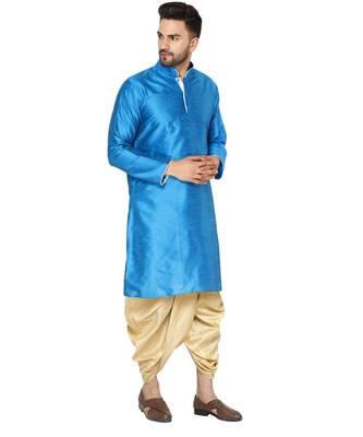 Turquoise plain art dupion silk dhoti-kurta 2