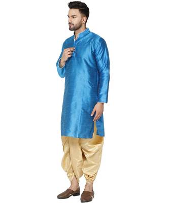 Turquoise plain art dupion silk dhoti-kurta 3