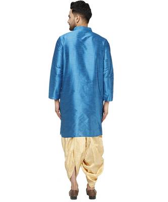 Turquoise plain art dupion silk dhoti-kurta 4