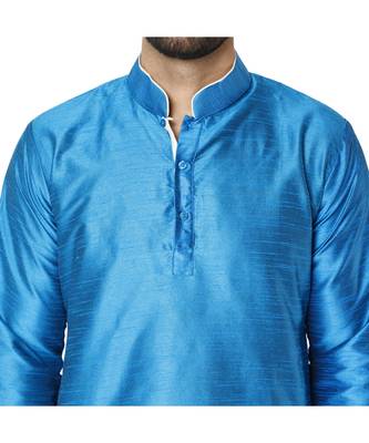 Turquoise plain art dupion silk dhoti-kurta 5