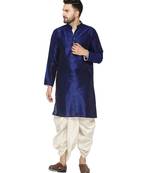 Blue plain art dupion silk dhoti-kurta