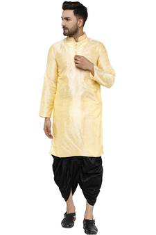 Beige embroidered art dupion silk dhoti-kurta