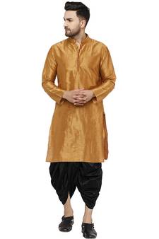 Brown plain art dupion silk dhoti-kurta