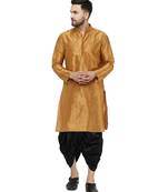 Brown plain art dupion silk dhoti-kurta