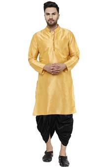 Gold plain art dupion silk dhoti-kurta