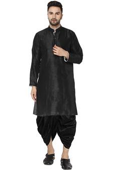 Black plain art dupion silk dhoti-kurta