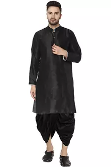 Black plain art dupion silk dhoti-kurta