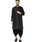 Black plain art dupion silk dhoti-kurta