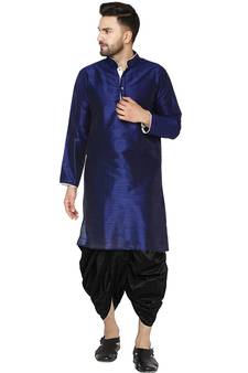 Blue plain art dupion silk dhoti-kurta