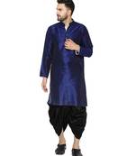 Blue plain art dupion silk dhoti-kurta