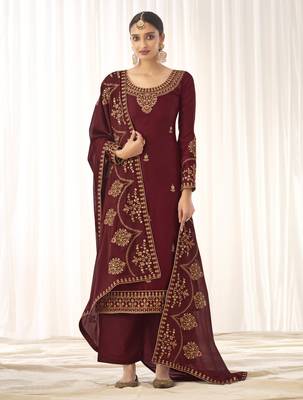 Maroon embroidered georgette salwar 1