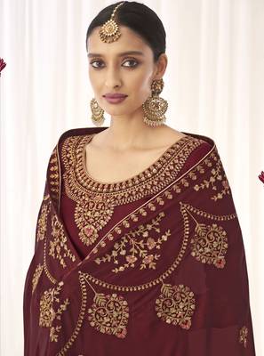 Maroon embroidered georgette salwar 2