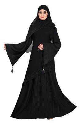Khadija Fashion, Women's Black Color Burqa High Quality Crush Fabric, With Scarf Size L,XL,XXL. 1
