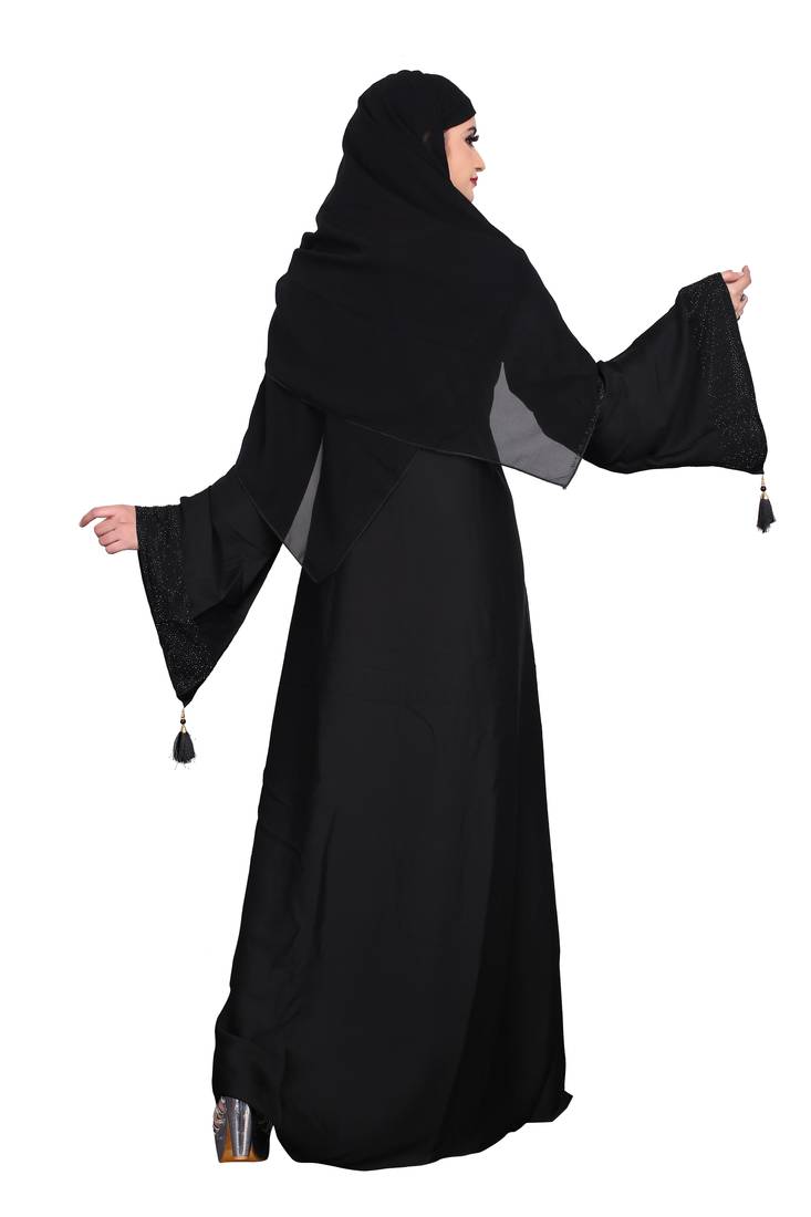 Khadija Fashion, Women's Black Color Burqa High Quality Crush Fabric, With Scarf Size L,XL,XXL.