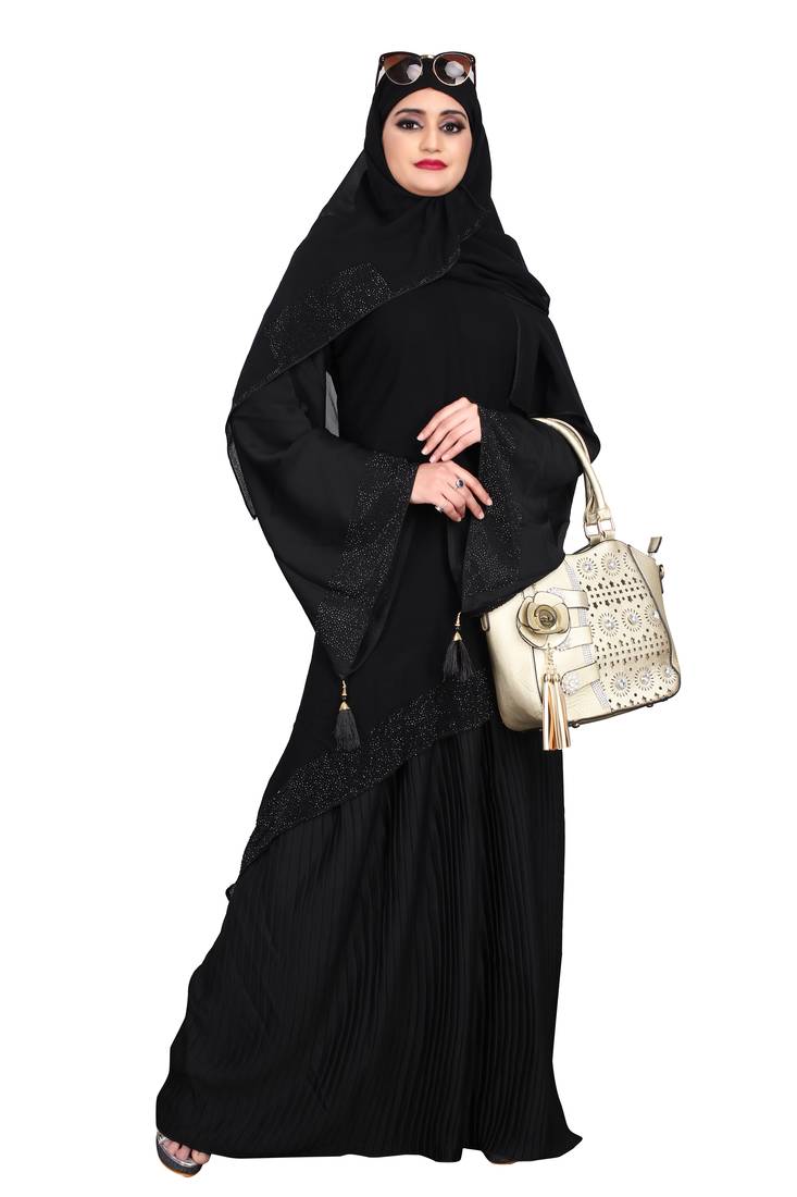 Khadija Fashion, Women's Black Color Burqa High Quality Crush Fabric, With Scarf Size L,XL,XXL.