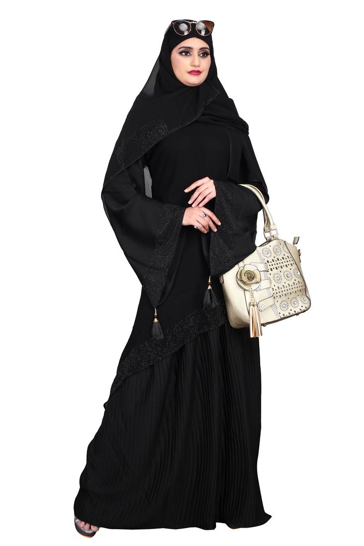 Khadija Fashion, Women's Black Color Burqa High Quality Crush Fabric, With Scarf Size L,XL,XXL.