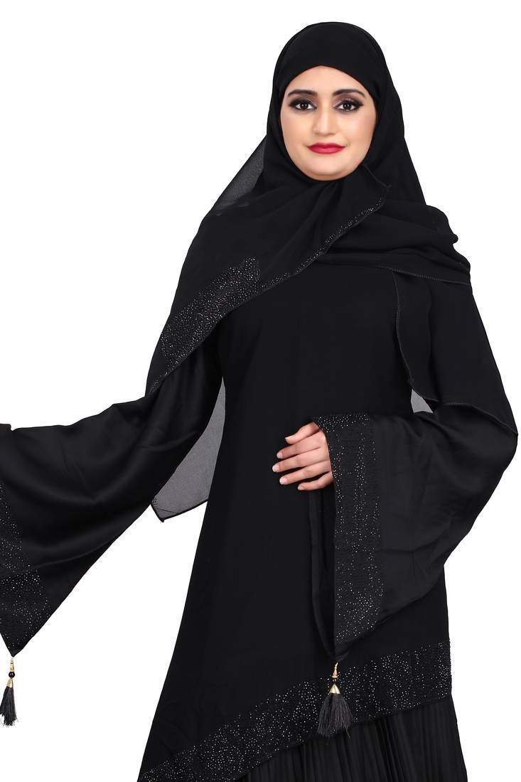 Khadija Fashion, Women's Black Color Burqa High Quality Crush Fabric, With Scarf Size L,XL,XXL.
