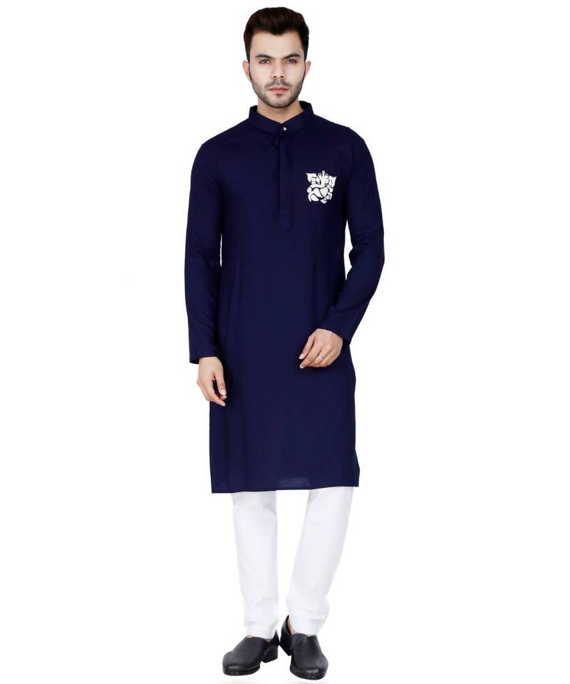 Blue plain Rayon kurta pajama