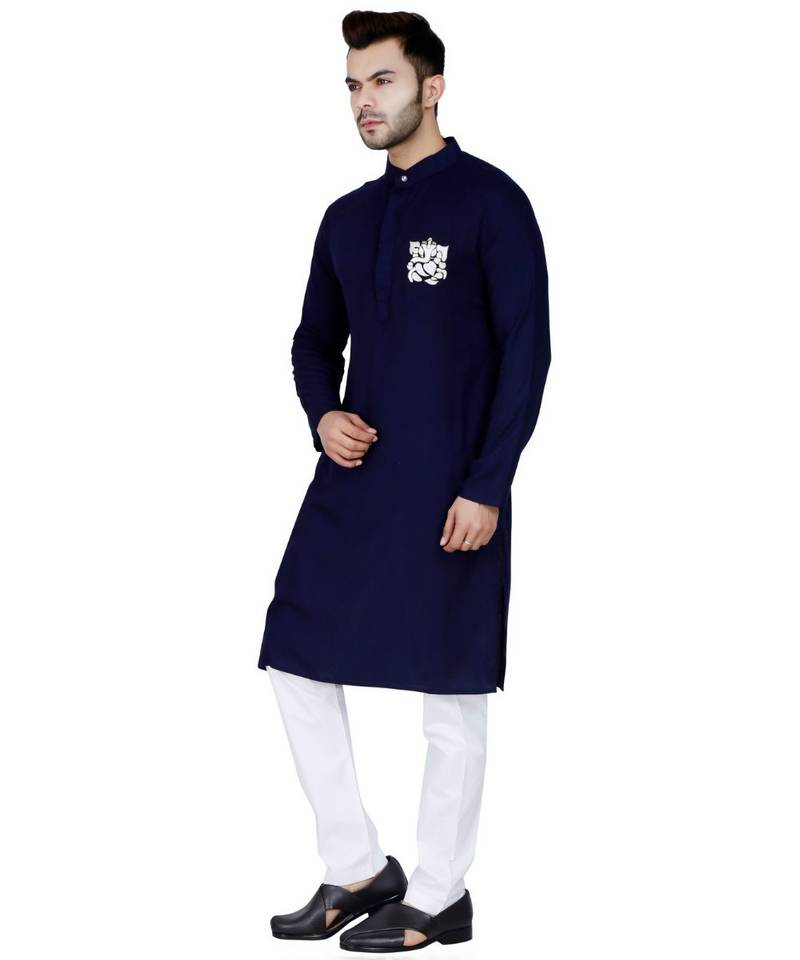 Blue plain Rayon kurta pajama